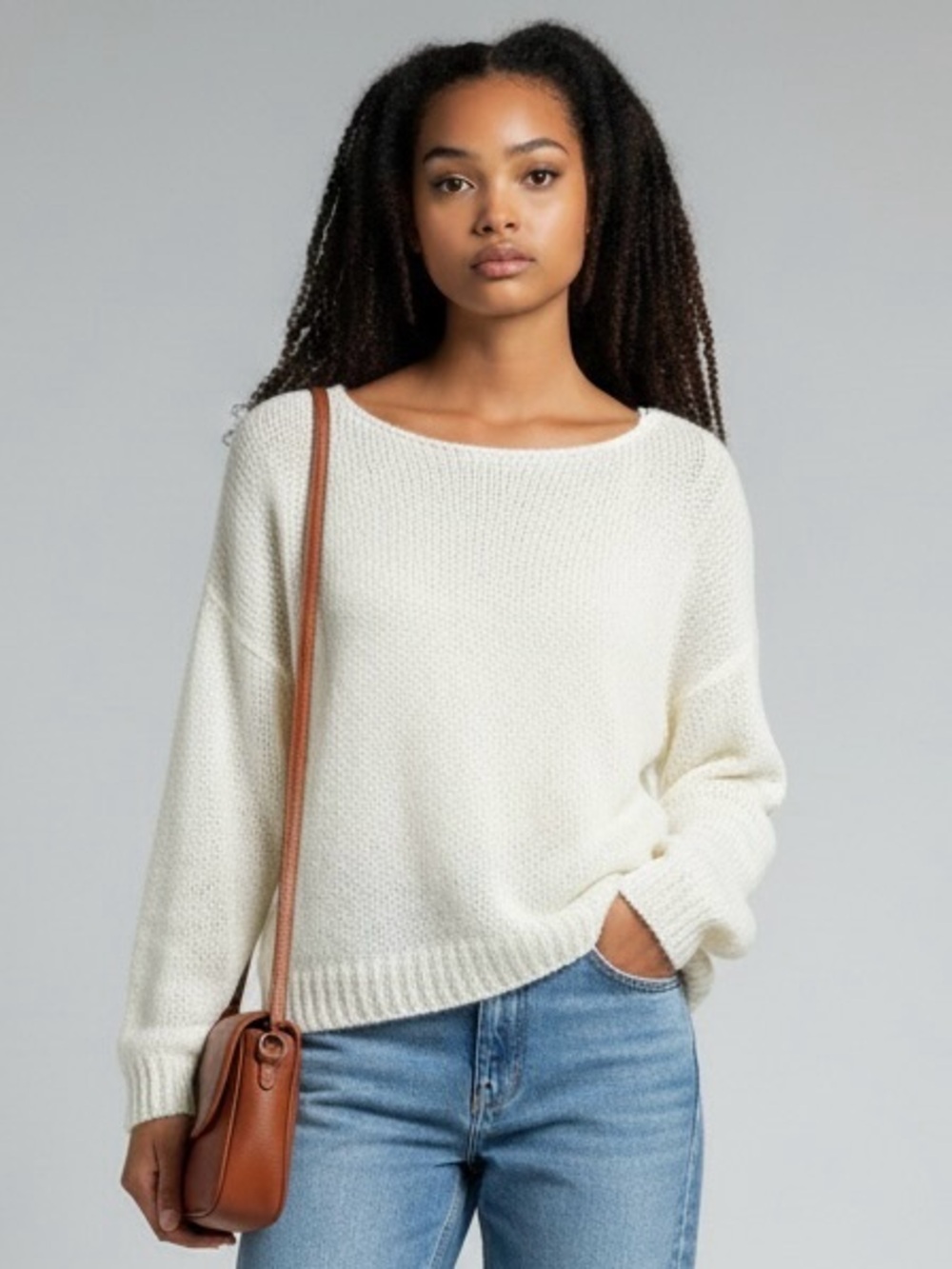 John Galt Mohair/Wool Blend Fuzzy Ivory Lightweight Sweater New with Tags